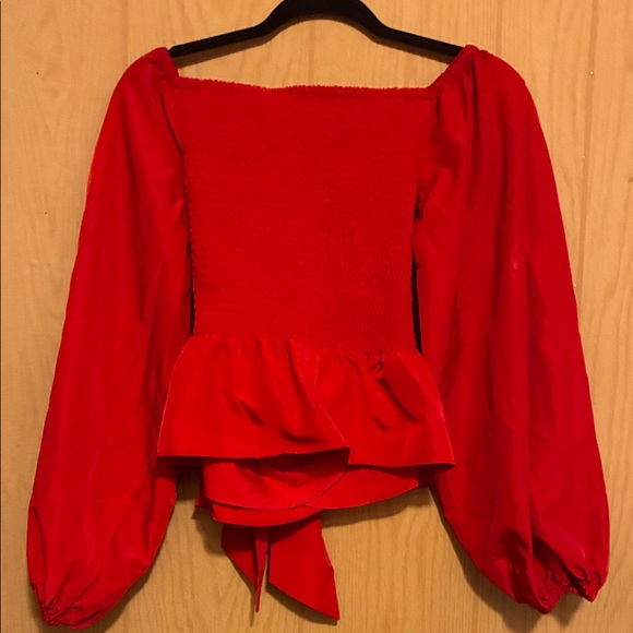 Express Bold Red Tie-Front Blouse - Picture 3 of 4